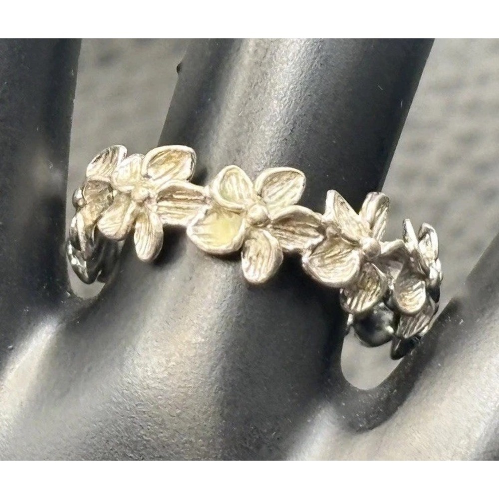 Vintage Plumeria Flower Petal Band Ring Sterling Silver 925 Size 9.25